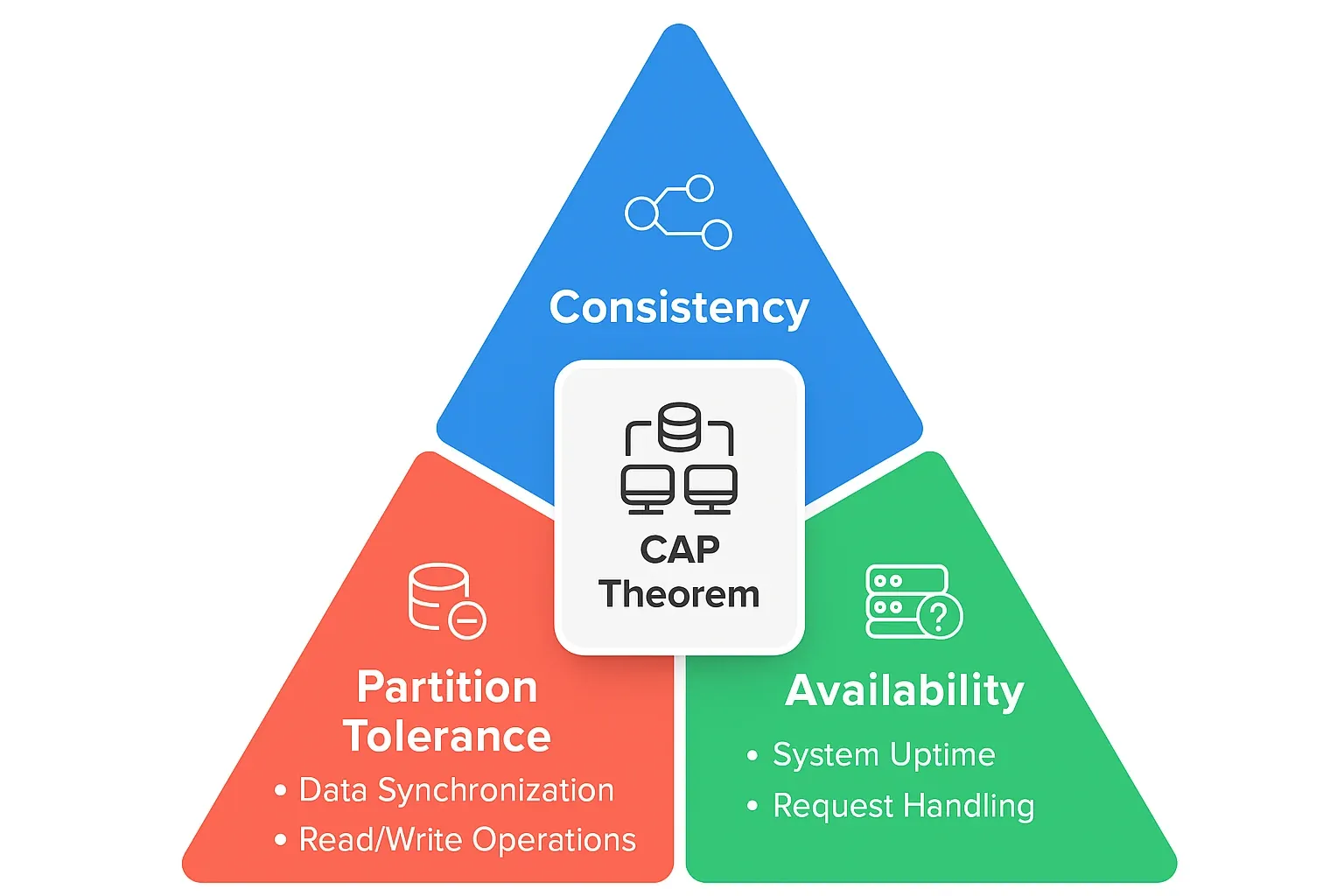 CAP Theorem diagram showing Consistency, Availability, and Partition tolerance